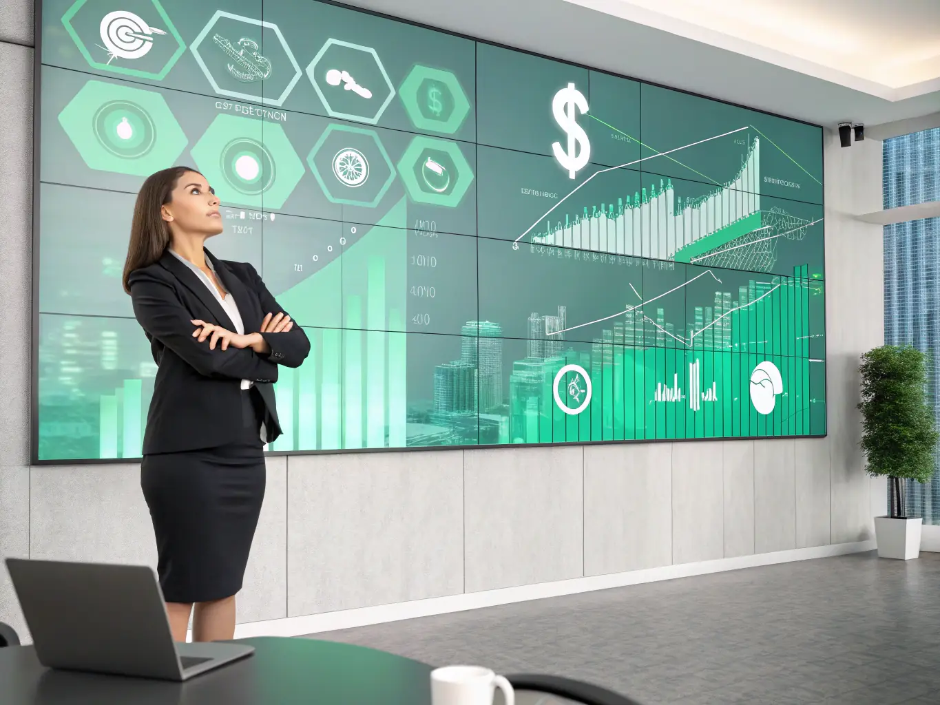 A financial consultant is presenting a detailed financial plan to a client, using charts and graphs to illustrate potential growth and savings.